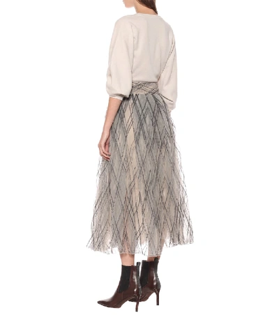 Shop Brunello Cucinelli Embellished Tulle Maxi Skirt In Grey