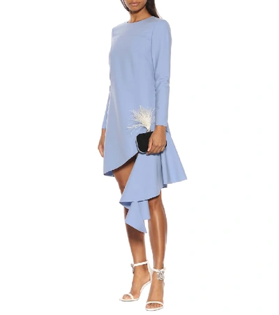 Shop Oscar De La Renta Wool-blend Minidress In Blue