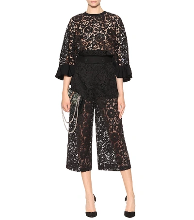 Shop Valentino Lace Trousers In Black