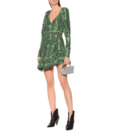 Shop Rotate Birger Christensen Nancy Snake-print Mini Wrap Dress In Green