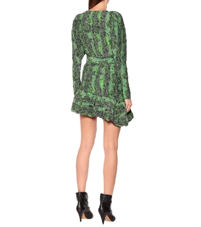Shop Rotate Birger Christensen Nancy Snake-print Mini Wrap Dress In Green