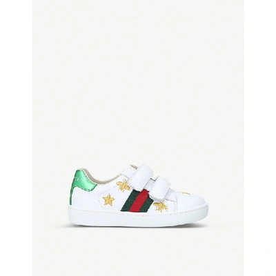 Shop Gucci New Ace Bee Star Leather Trainers 1-4 Years In White/oth
