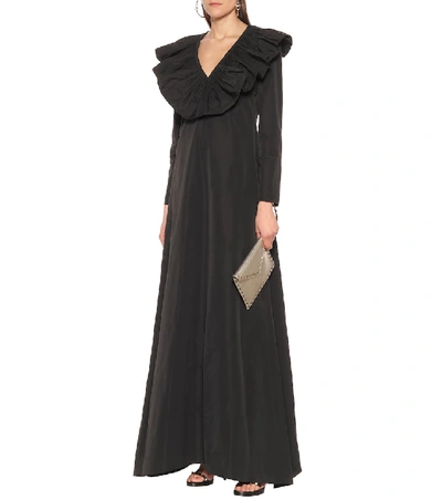 Shop Valentino Cotton-blend Taffeta Gown In Black