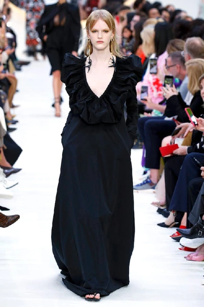 Shop Valentino Cotton-blend Taffeta Gown In Black