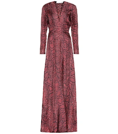 Shop Victoria Beckham Snake-effect Silk Maxi Dress In Red