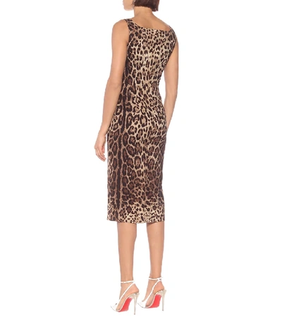 Shop Dolce & Gabbana Leopard-print Stretch-silk Dress In Brown