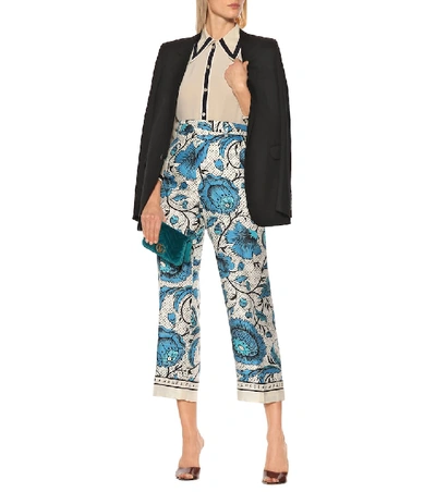 Shop Gucci Floral Silk Twill Pants In Blue