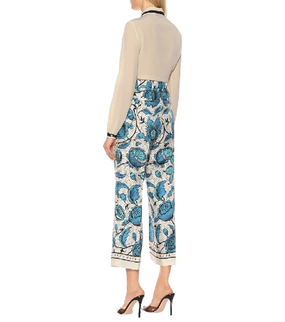 Shop Gucci Floral Silk Twill Pants In Blue