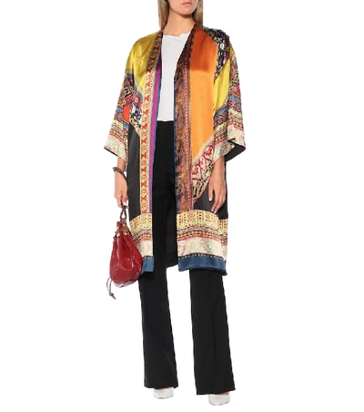 Shop Etro Printed Satin And Crêpe Coat In Multicoloured