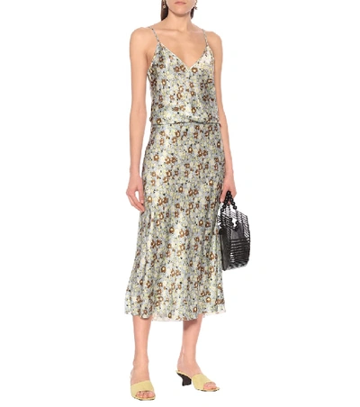 Shop Lee Mathews Bella Floral Silk-satin Midi Skirt In Green