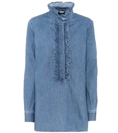 Shop Stella Mccartney Ruffled Denim Shirt In Blue