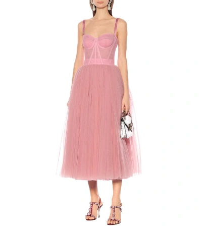 Shop Dolce & Gabbana Tulle-trimmed Dress In Pink