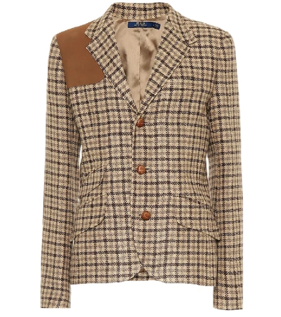 Shop Polo Ralph Lauren Checked Linen-blend Blazer In Brown