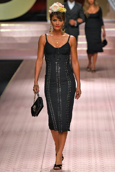 Shop Dolce & Gabbana Lace Up Crêpe Midi Dress In Black