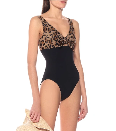 Shop Karla Colletto Bree Leopard-print Swimsuit In Black