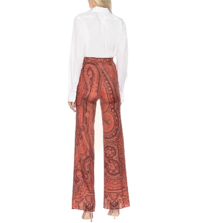 Shop Etro Printed Wool And Silk Pants In Orange