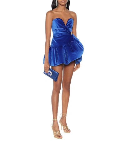 Shop Attico Stretch-cotton Velvet Dress In Blue