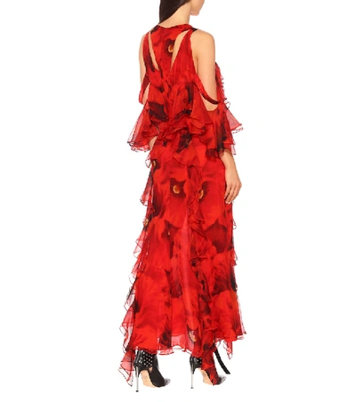 Shop Alexander Mcqueen Printed Silk Crêpe Maxi Dress In Red