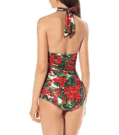 Shop Dolce & Gabbana Floral Halter Swimsuit In Red
