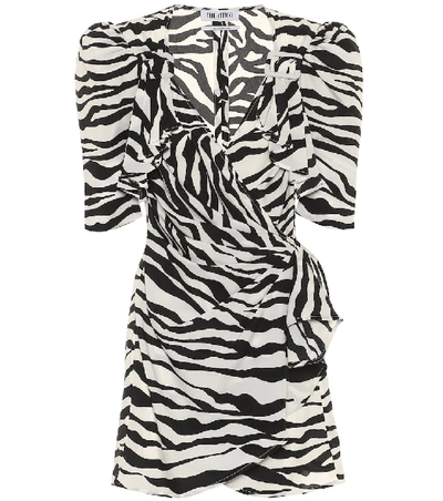 Shop Attico Pat Zebra-print Wrap Minidress In Black