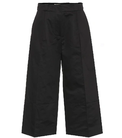 Shop Marni Cotton Twill Wide-leg Pants In Black