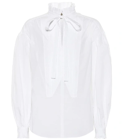 Shop Burberry Tie-neck Cotton Blouse In White