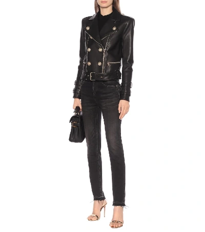 Shop Balmain Leather Jacket In Black