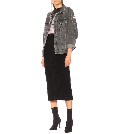 Shop Stouls Rachel Suede Midi Skirt In Black