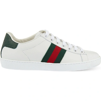 Shop Gucci Women's White Women's New Ace Stripe-embroidered Leather Trainers