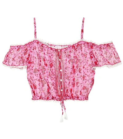 Shop Poupette St Barth Honey Printed Cotton Crop Top In Pink