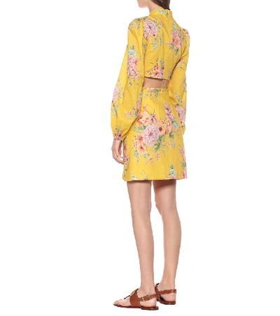Shop Zimmermann Zinnia Floral Linen-blend Dress In Yellow