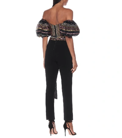 Shop Self-portrait Sequined Off-the-shoulder Jumpsuit In Multicoloured