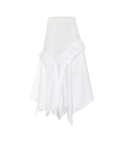 Shop Loewe Knit And Poplin Midi Skirt In White