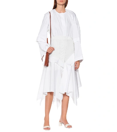 Shop Loewe Knit And Poplin Midi Skirt In White