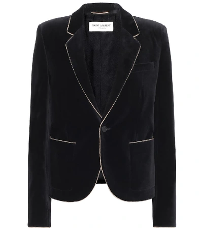 Shop Saint Laurent Cotton-velvet Blazer In Black