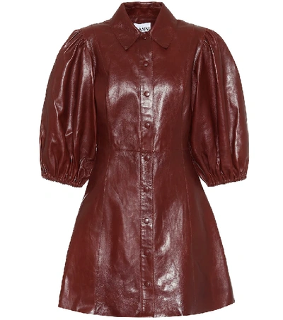 Shop Ganni Leather Minidress In Brown