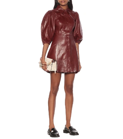 Shop Ganni Leather Minidress In Brown