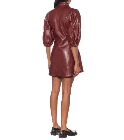 Shop Ganni Leather Minidress In Brown