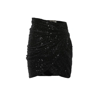 Shop Saint Laurent Sequined Velvet Miniskirt In Black