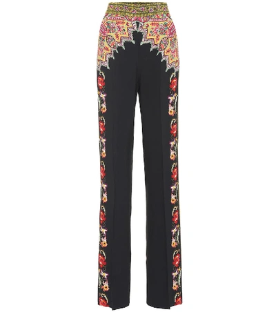 Shop Etro Embroidered Crêpe Straight Pants In Black