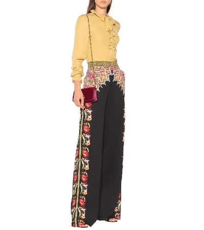 Shop Etro Embroidered Crêpe Straight Pants In Black