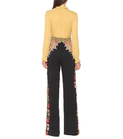 Shop Etro Embroidered Crêpe Straight Pants In Black