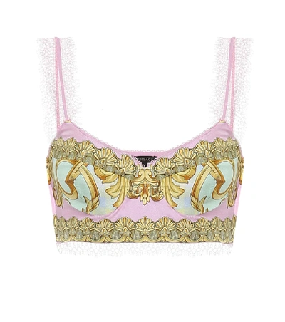 Shop Versace Printed Silk Bralette In Pink