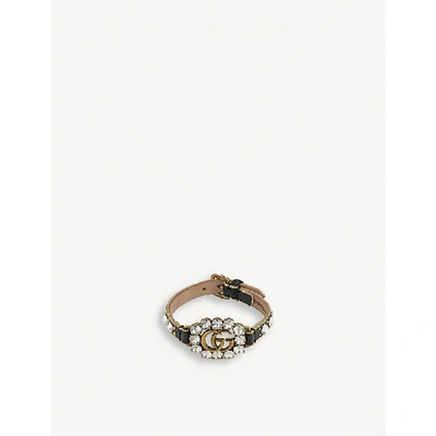 Shop Gucci Womens Leather Gg Marmont Crystal And Leather Bracelet