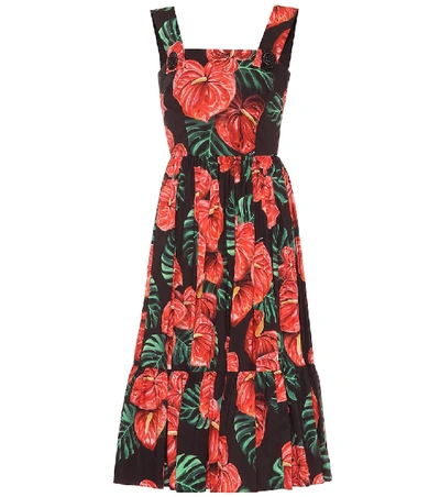 Shop Dolce & Gabbana Floral Stretch-cotton Midi Dress In Red