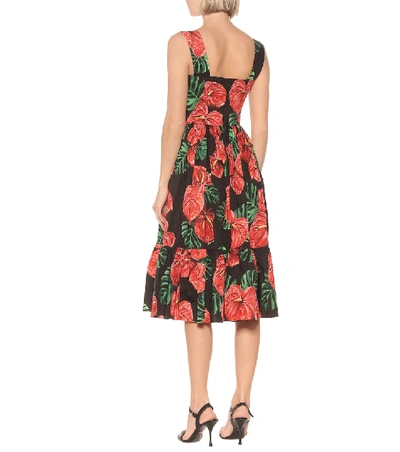 Shop Dolce & Gabbana Floral Stretch-cotton Midi Dress In Red