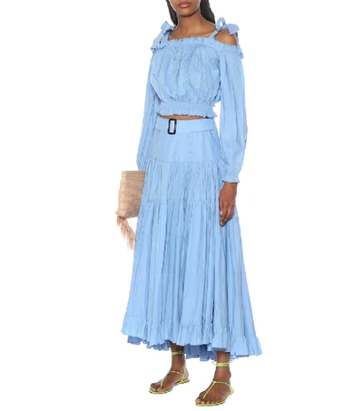 Shop Alexandra Miro Penelope Cotton Midi Skirt In Blue