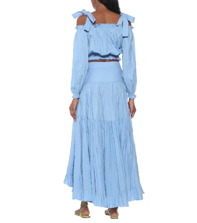 Shop Alexandra Miro Penelope Cotton Midi Skirt In Blue
