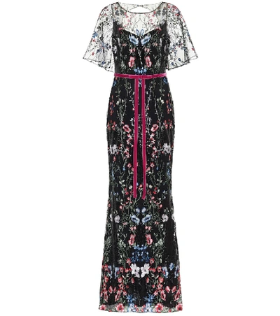 Shop Marchesa Notte Embroidered Gown In Multicoloured