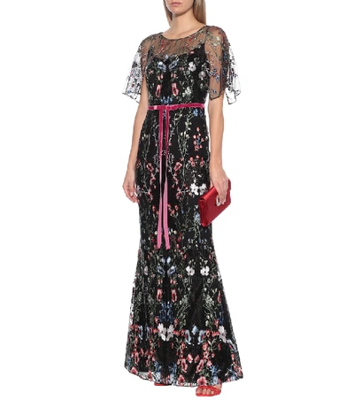 Shop Marchesa Notte Embroidered Gown In Multicoloured